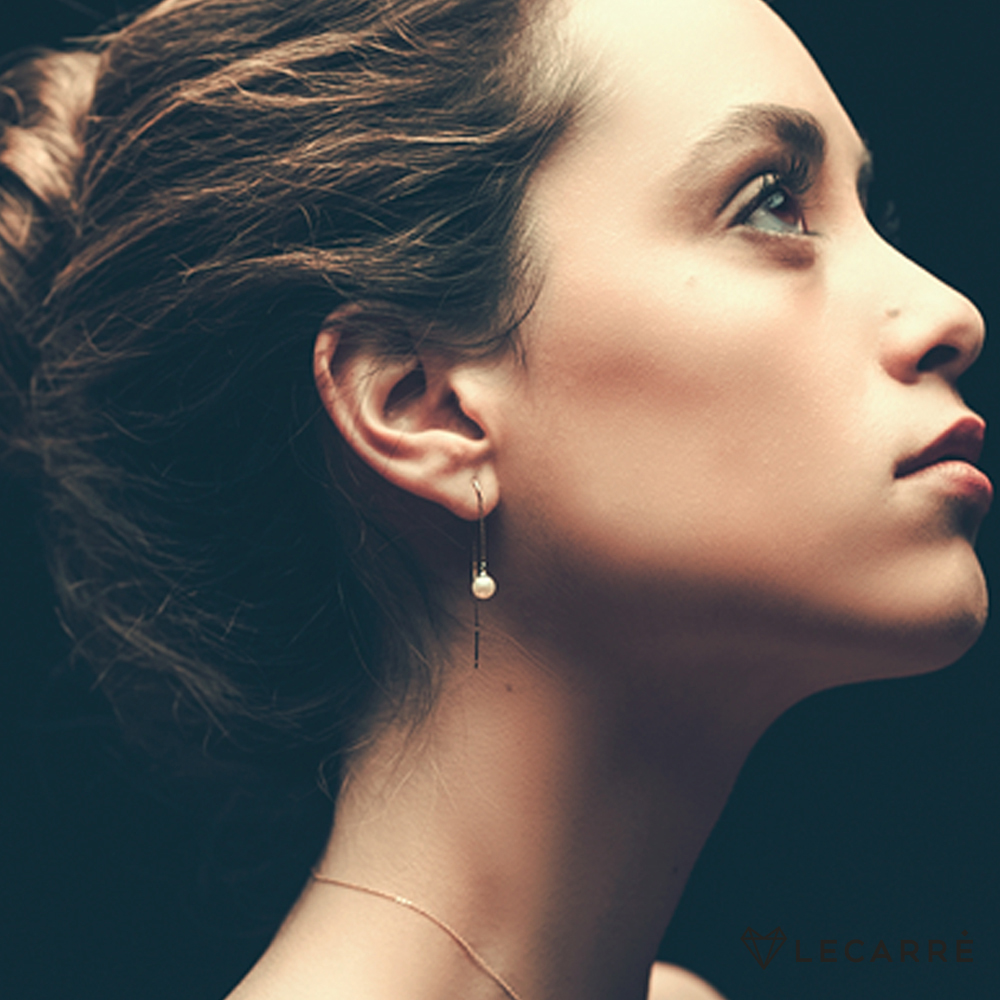 Pendientes cadenita oro perla - Imagen 2