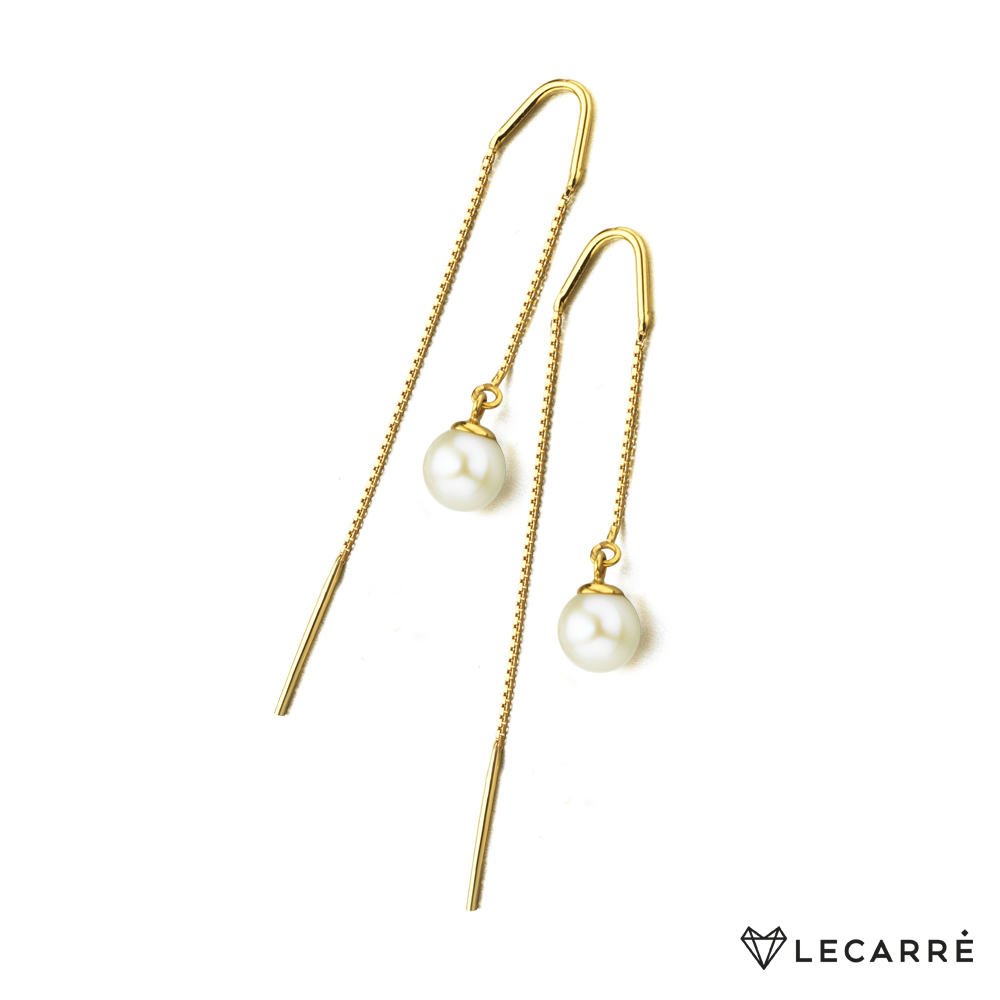 Pendientes cadenita oro perla