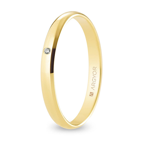 Alianza de boda oro y diamante media caña 2,5 mm confort - A25CP1D