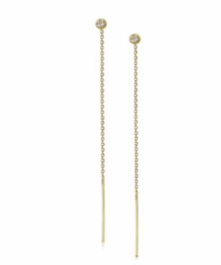 Pendientes con diseño de circulo de Oro de 18k con Diamantes con cadenita GB136OA