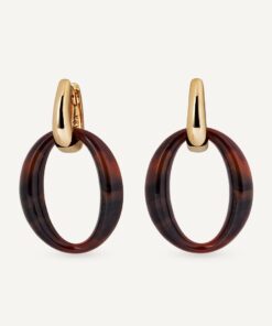 Pendientes de aro con oval Coffee con Acetato y Resina Marrón ref g3983