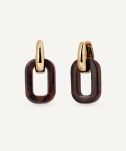 Pendientes de aro cuadrados Coffee con Acetato y Resina Marrón ref g3985