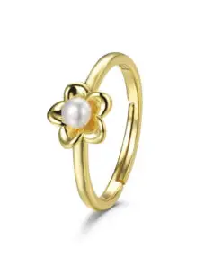 Anillo de plata chapado flor de 8 mm con perla ajustable Ref : 9125551