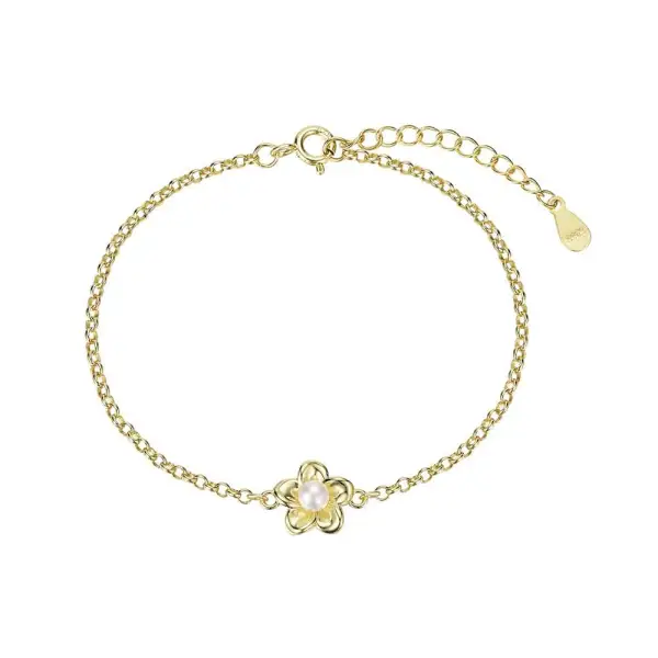 Pulsera de plata chapada flor de 10 mm con perla 17 + 3 cm Ref : 9125531 comunion