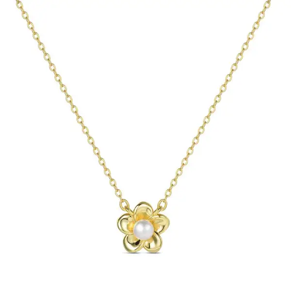 Colgante con cadena de plata chapado flor de 12 mm con perla 38 + 5 cm Ref : 9125527 comunion