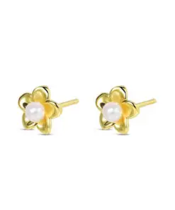 Pendiente de plata chapado flor de 8 mm con perla cierre presión Ref : 9125529 comunion