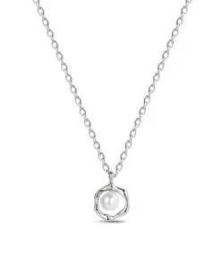 Pendiente de plata chapado 8 mm con perla natural de 4 mm y circonitas cierre presión Ref : 9124649 comunion