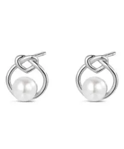 Pendiente de plata rodiado 10 mm con perla natural de 5 mm cierre presión Ref : 9124644