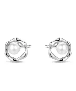 Pendiente de plata rodiado 8 mm con perla natural de 4 mm cierre presión Ref : 9124648 comunion