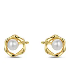 Pendiente de plata chapado 8 mm con perla natural de 4 mm y circonitas cierre presión Ref : 9124649 comunion