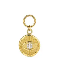 Charm de acero 316 chapado 18 kt disco con ojo de circonitas waterproof 12 mm Ref : 9125595