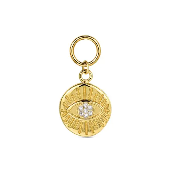 Charm de acero 316 chapado 18 kt disco con ojo de circonitas waterproof 12 mm Ref : 9125595
