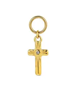Charm de acero 316 chapado 18 kt cruz con cristal waterproof 14 mm Ref : 9125616