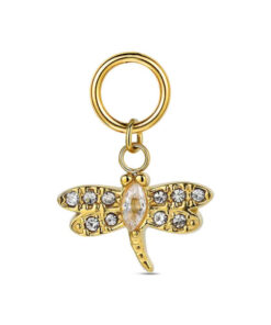 Charm de acero 316 chapado 18 kt libélula con cristales waterproof 13 mm Ref : 9125620