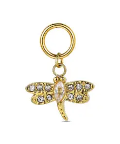 Charm de acero 316 chapado 18 kt libélula con cristales waterproof 13 mm Ref : 9125620