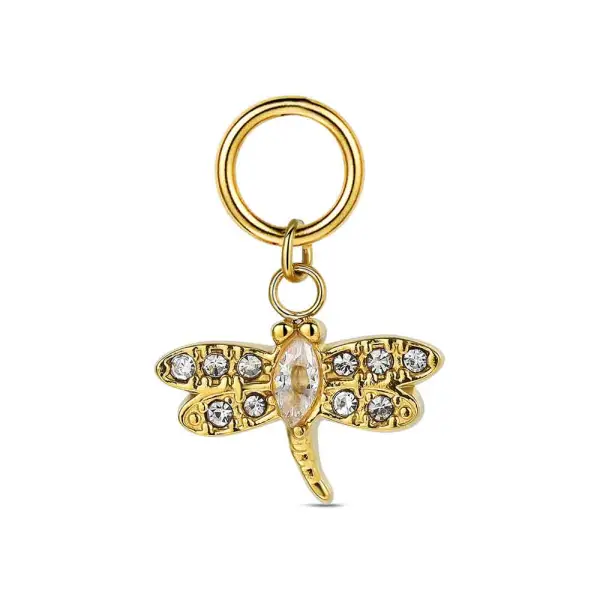 Charm de acero 316 chapado 18 kt libélula con cristales waterproof 13 mm Ref : 9125620