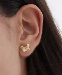 Pendientes botón Fleur mariposa en Plata baño Oro ref a5682-dt - Imagen 2