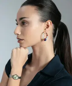 Pendientes de mujer en acero y cordón con piedra r - Imagen 3