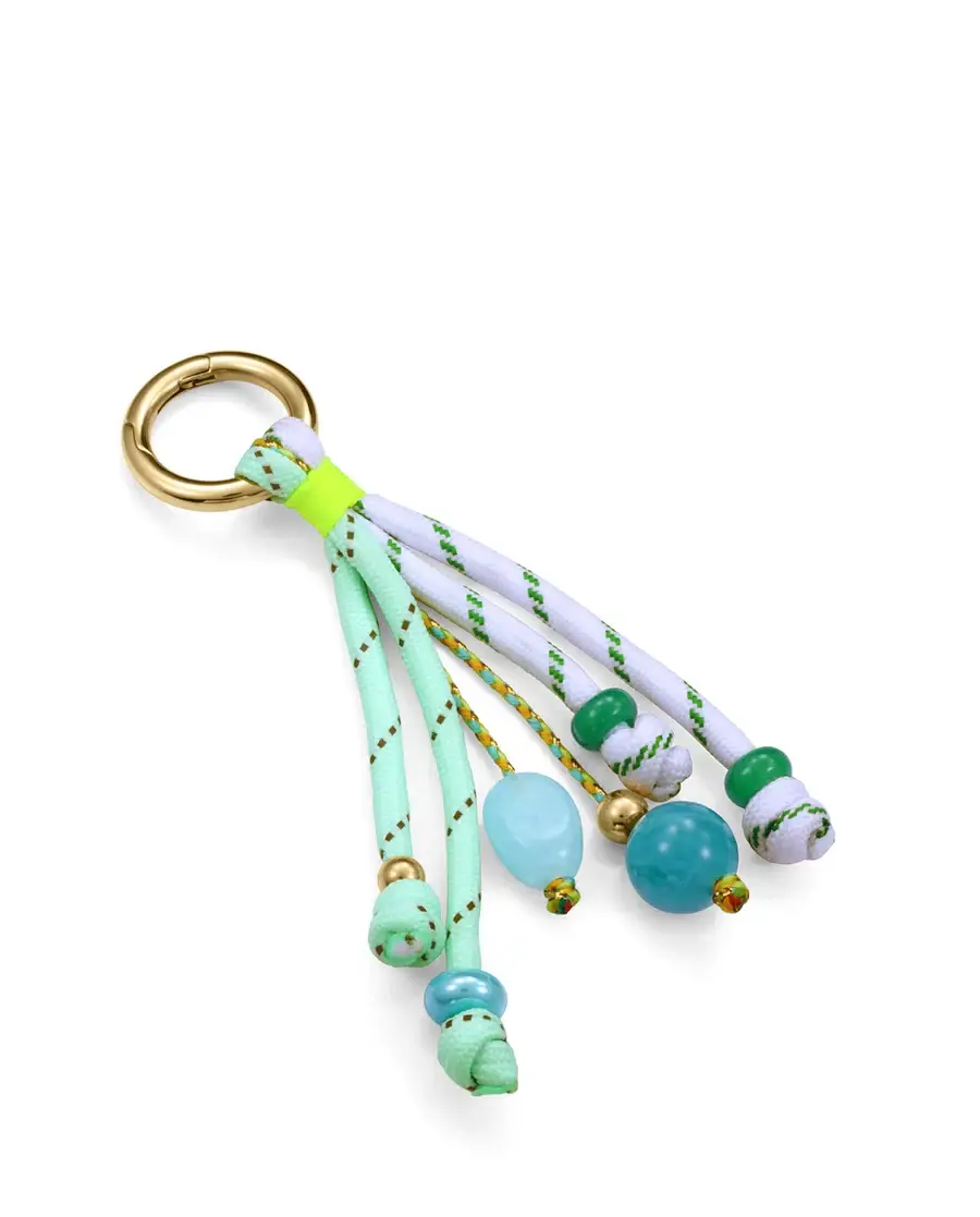 Llavero de mujer en acero Ip dorado con cuerda náutica verde y blanco y piedras verdes ref 14364l01016