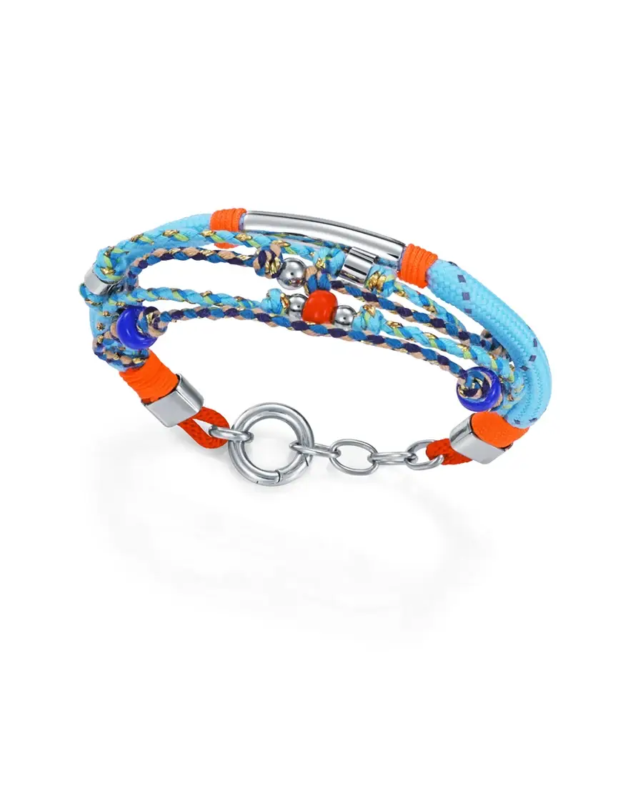 Pulsera de mujer en acero, cuerda náutica y cordón, con tonos azules y multicolor y piedras decorativas ref: 14364p01013
