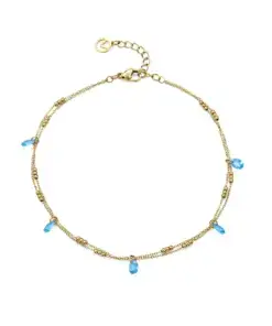 Tobillera de mujer de acero IP dorado con cristal azul ref 14366t01012