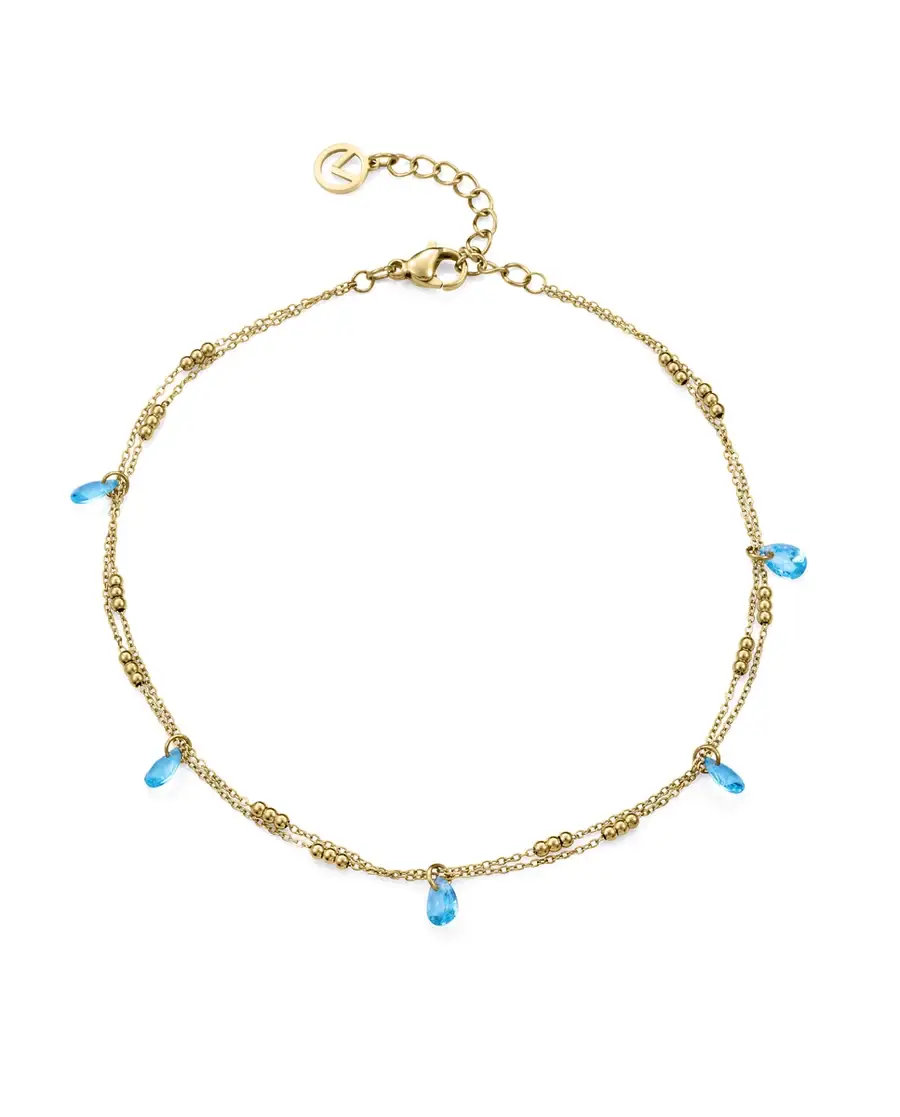 Tobillera de mujer de acero IP dorado con cristal azul ref 14366t01012