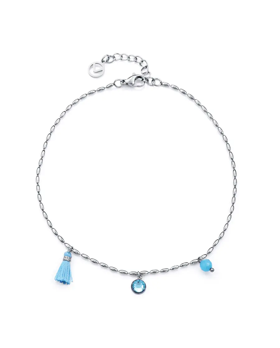 Tobillera de acero con cristal y jade azul ref 14367t01013