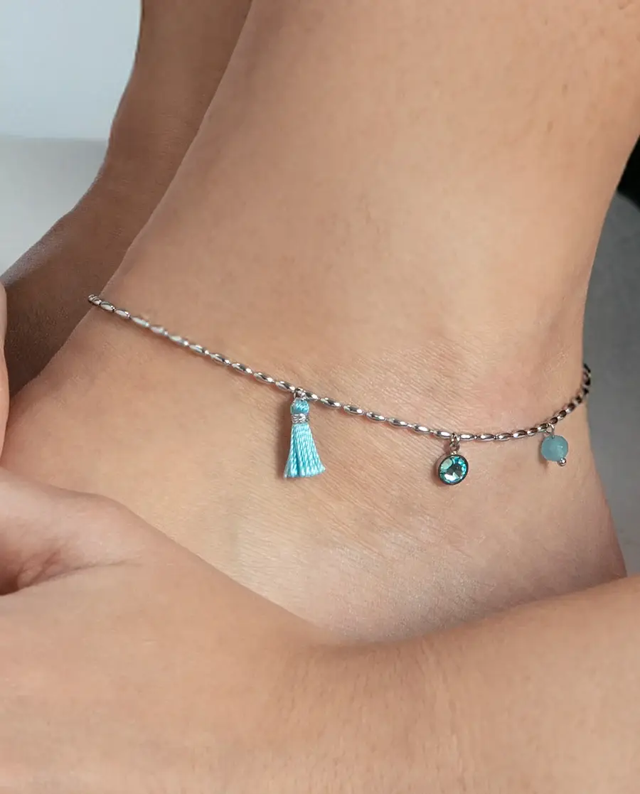 Tobillera de acero con cristal y jade azul ref 14367t01013 - Imagen 3