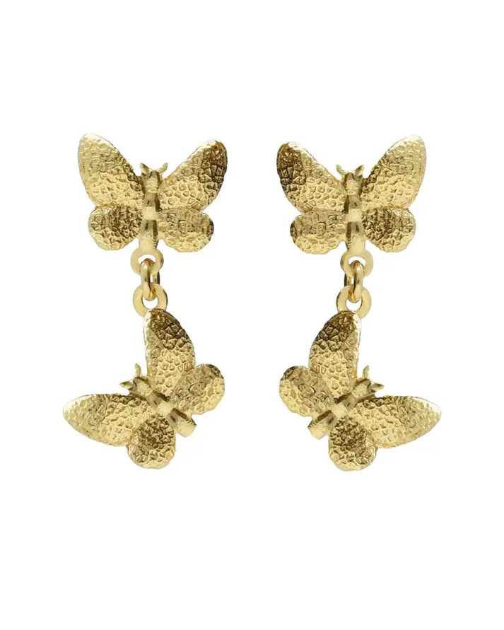 Pendientes largos Fleur mariposa doble en Plata baño Oro ref A5683-DT