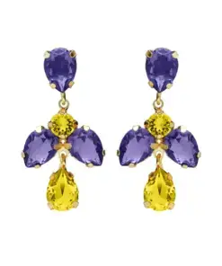 Pendientes largos Fleur lágrima con cristal en Plata baño Oro ref a 5678-12dt