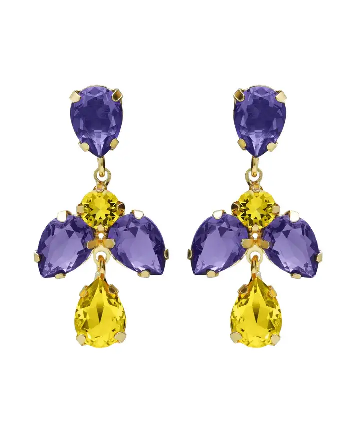Pendientes largos Fleur lágrima con cristal en Plata baño Oro ref a 5678-12dt