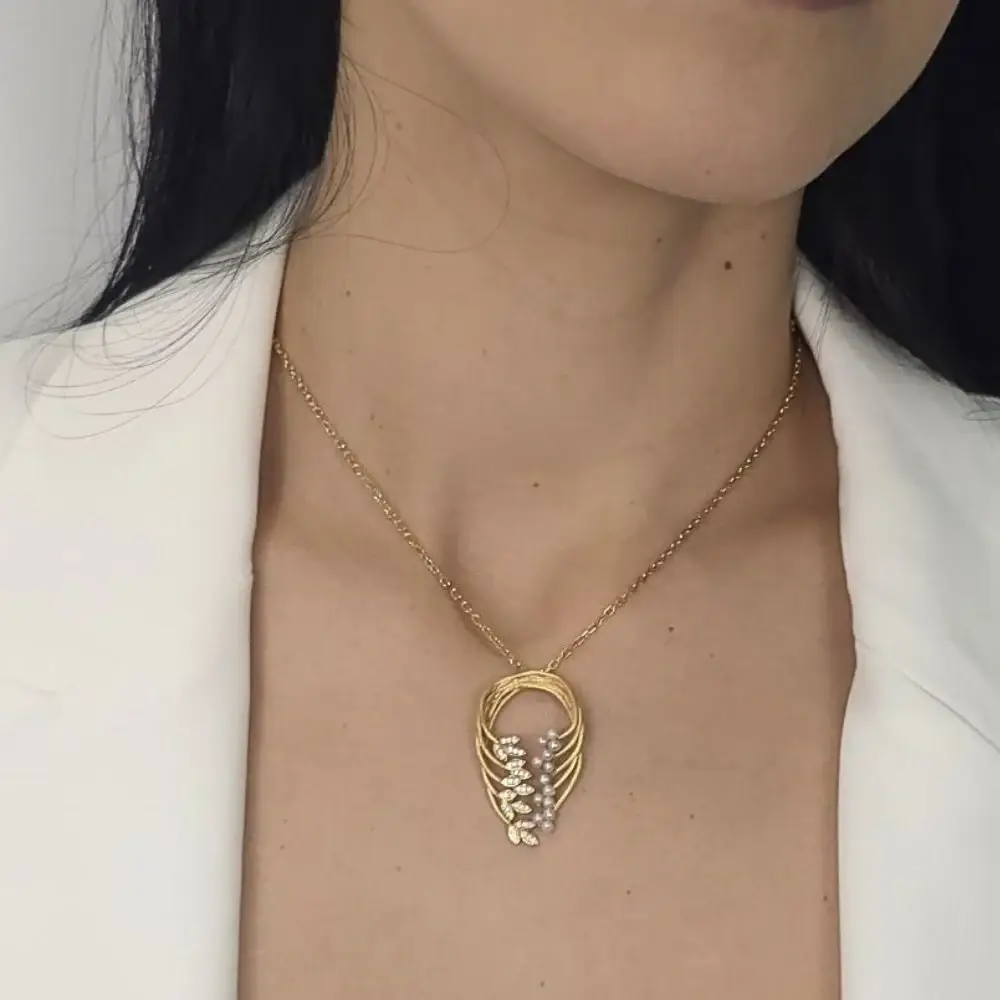 Collar Muguet de Plata Dorada con Perlas COLECCION SYNGULARIS - Imagen 2