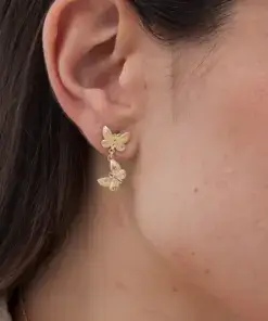 Pendientes largos Fleur mariposa doble en Plata baño Oro ref A5683-DT - Imagen 2