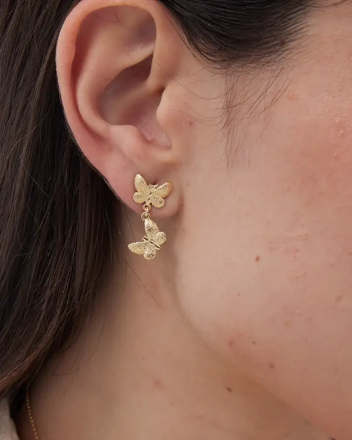 Pendientes largos Fleur mariposa doble en Plata baño Oro ref A5683-DT - Imagen 2
