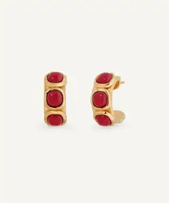 Pendientes semiluna Zahara con coral sintético rojo REF: X48506