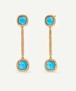 Pendientes largos Turquesa con cuarzo larimar azul REF: X48513