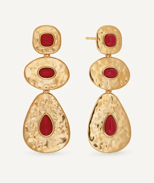 Pendientes volumen Zahara con coral sintético rojo REF: X48514