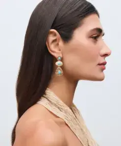 Pendientes volumen Turquesa con cuarzo larimar azul REF: X48515 - Imagen 3