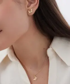 Pendientes botón Fleur mariposa en Plata baño Oro ref a5682-dt - Imagen 3