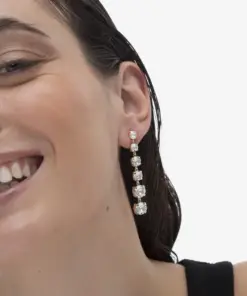 Pendientes largos Celine cristal blanco en Plata baño Oro ref a3293-07dt - Imagen 2