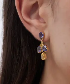 Pendientes largos Fleur lágrima con cristal en Plata baño Oro ref a 5678-12dt - Imagen 2