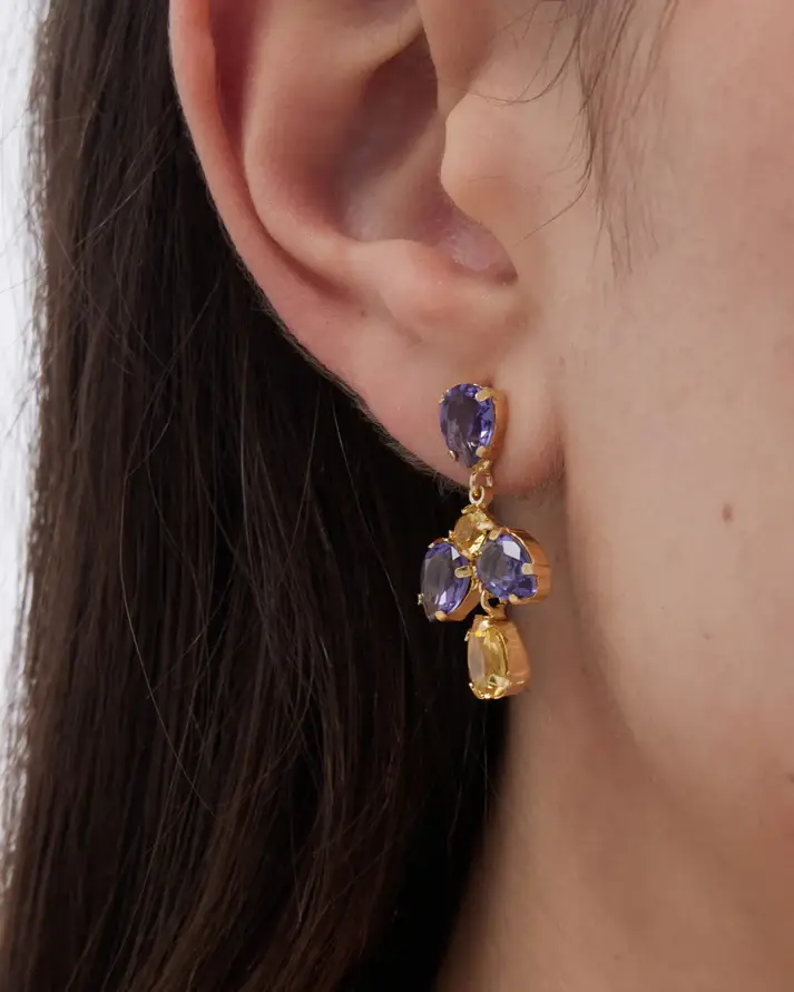 Pendientes largos Fleur lágrima con cristal en Plata baño Oro ref a 5678-12dt - Imagen 2