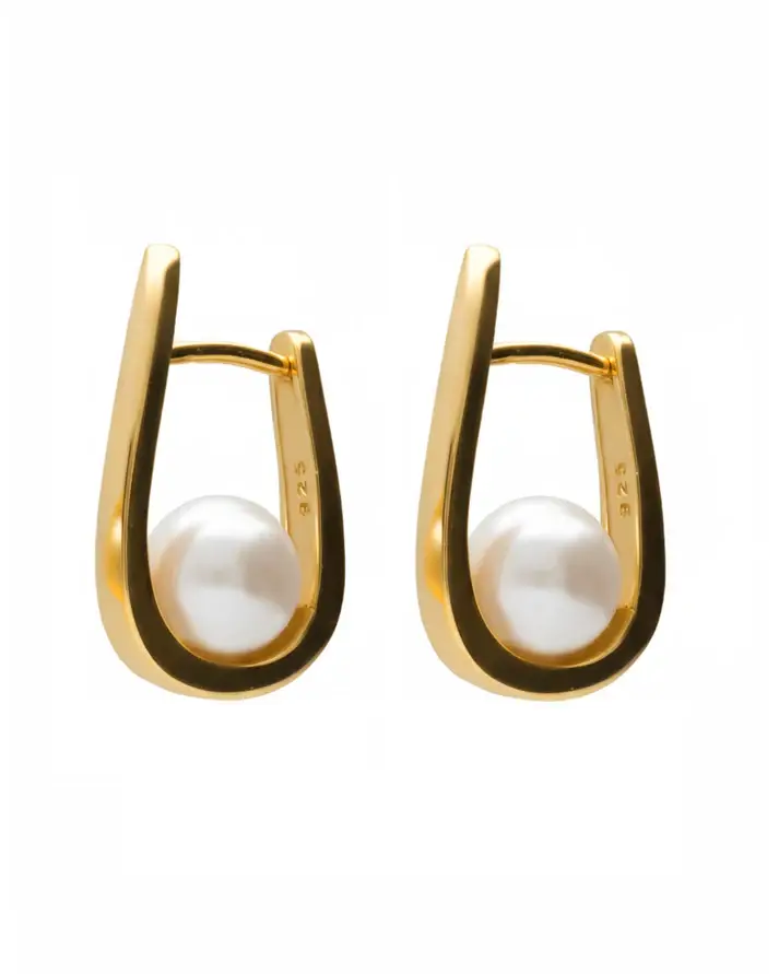 Pendientes aro click Solene con perla en Plata baño Oro REF A 5723-00DT