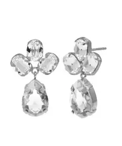 Pendientes largos Blooming lágrima cristal blanco en Plata baño rodio REF A4281-07HT