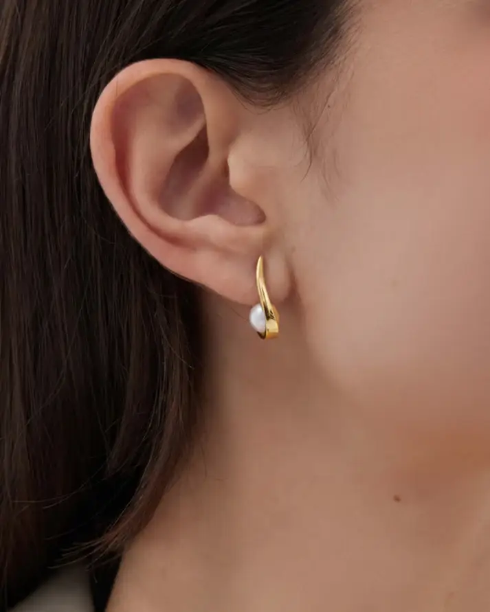 Pendientes aro click Solene con perla en Plata baño Oro REF A 5723-00DT - Imagen 2