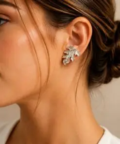 Pendientes Grandes de Flor Orgánica en Plata de Primera Ley COLECCION SYNGULARIS - Imagen 2