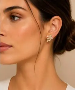Pendientes de Botón Hojas y Perlas COLECCION SYNGULARIS - Imagen 2