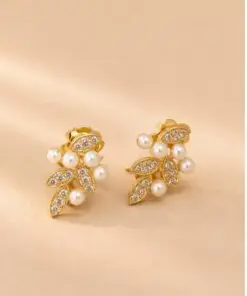 Pendientes de Botón Hojas y Perlas COLECCION SYNGULARIS